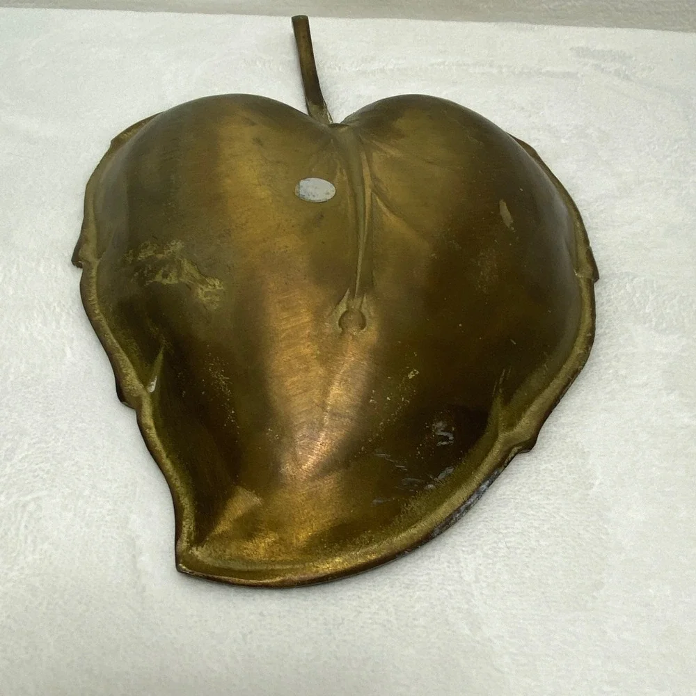 Vintage Large‎ Brass Leaf Trinket Dish Vanity Tray Decorative Collectible